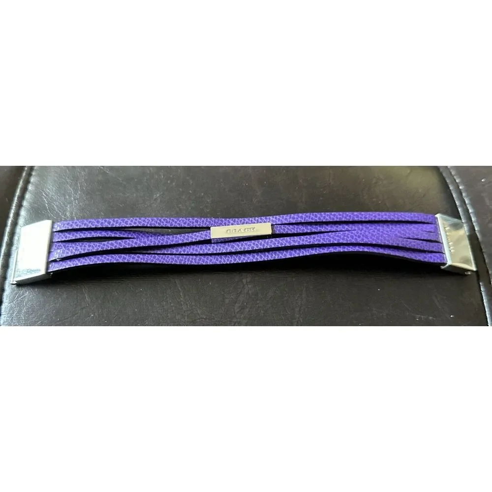 Coach‎ Purple Leather Snakeskin Bracelet Silver Tone Metal Clasp Wrap Logo